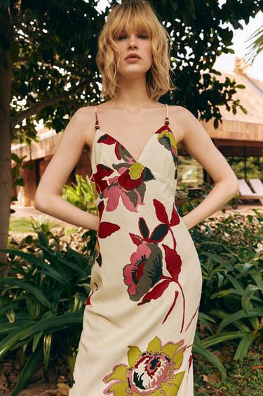 PRINTED MIDI CAMISOLE DRESS - Multicoloured by Zara