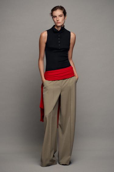 PANTALÓN ANCHO ZW COLLECTION - Visón de Zara