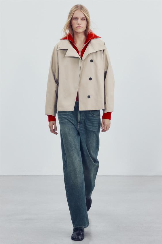 Zara ZW COLLECTION WATER-REPELLENT CROPPED PARKA - Stone - Image 0