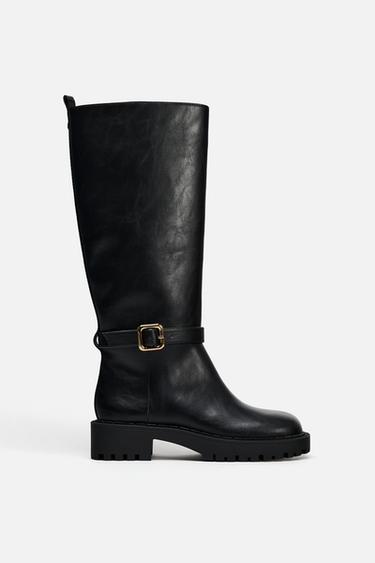 LUG SOLE FLAT BOOTS - Black by Zara