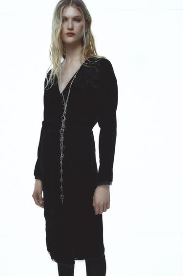 ZW COLLECTION EMBROIDERED VELVET KIMONO - Black by Zara