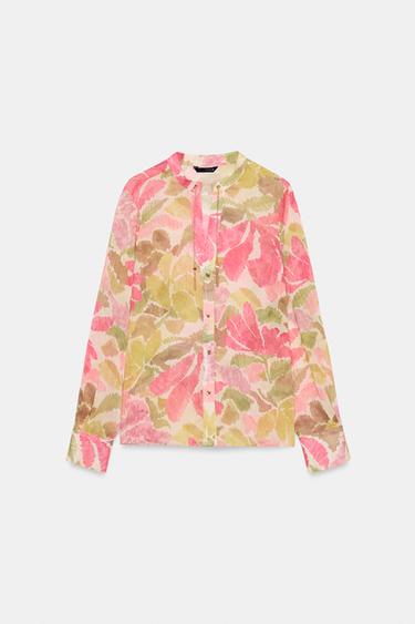 Zara BEADED FLORAL PRINT BLOUSE - Multicolored