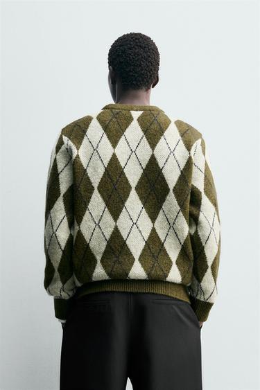 ARGYLE JACQUARD SWEATER - Khaki by Zara - Image 2