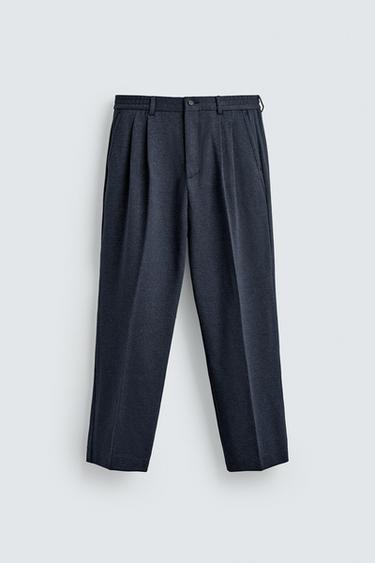 Zara PLEATED WIDE FIT PANTS - Navy blue - Image 0