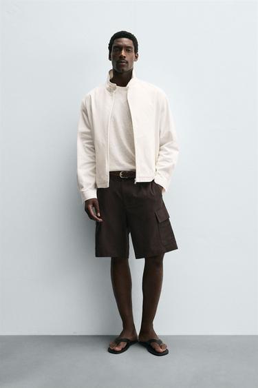 LYOCELL-COTTON CARGO BERMUDA SHORTS - Brown by Zara