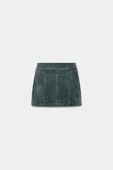 Zara 100% SUEDE LEATHER MINI SKIRT - Mid-green