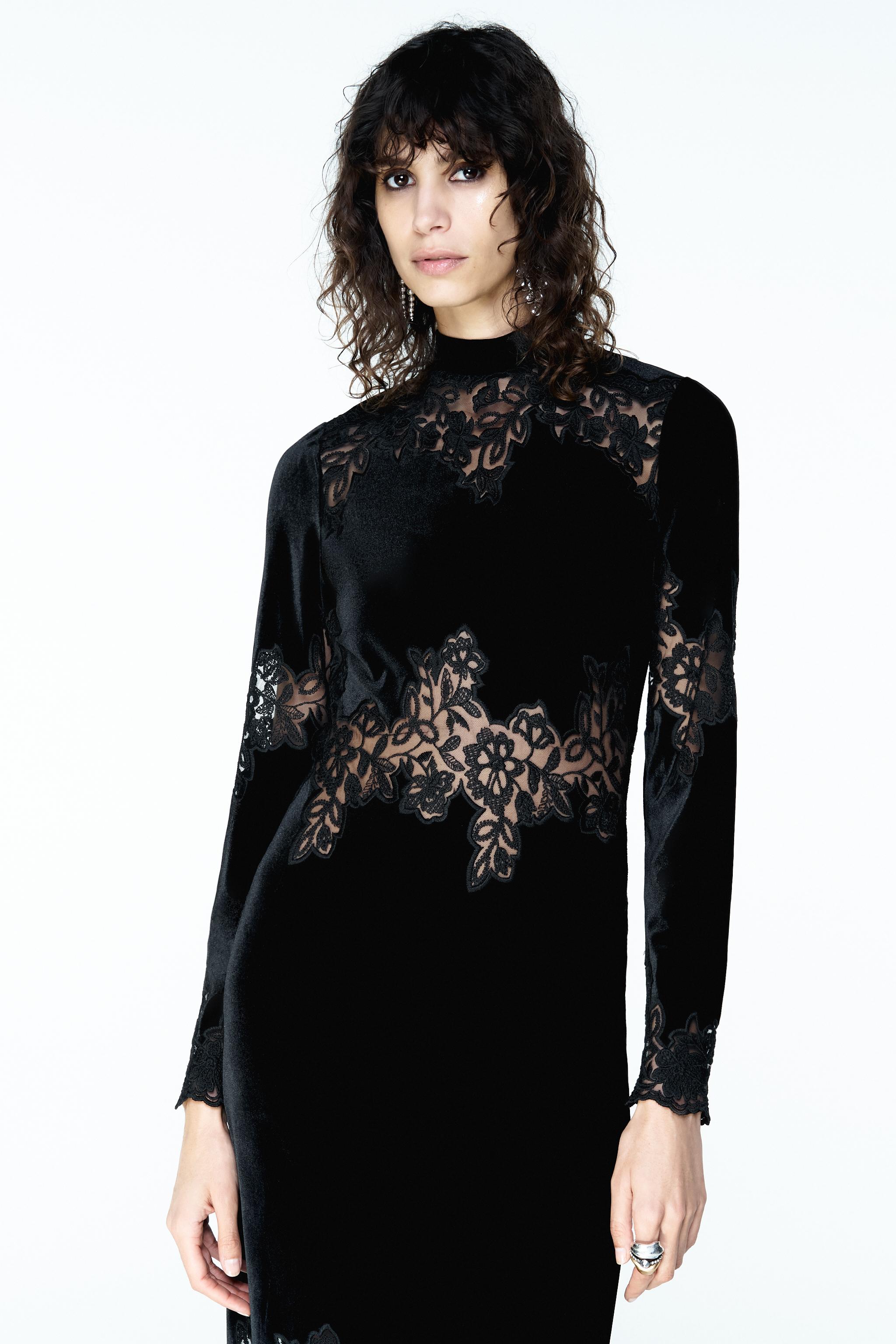 Zara Black Velvet Long Sleeve Dress VELVET LACE DRESS Black ZARA India Zara Black Velvet Long Sleeve Dress VELVET LACE DRESS Black ZARA India