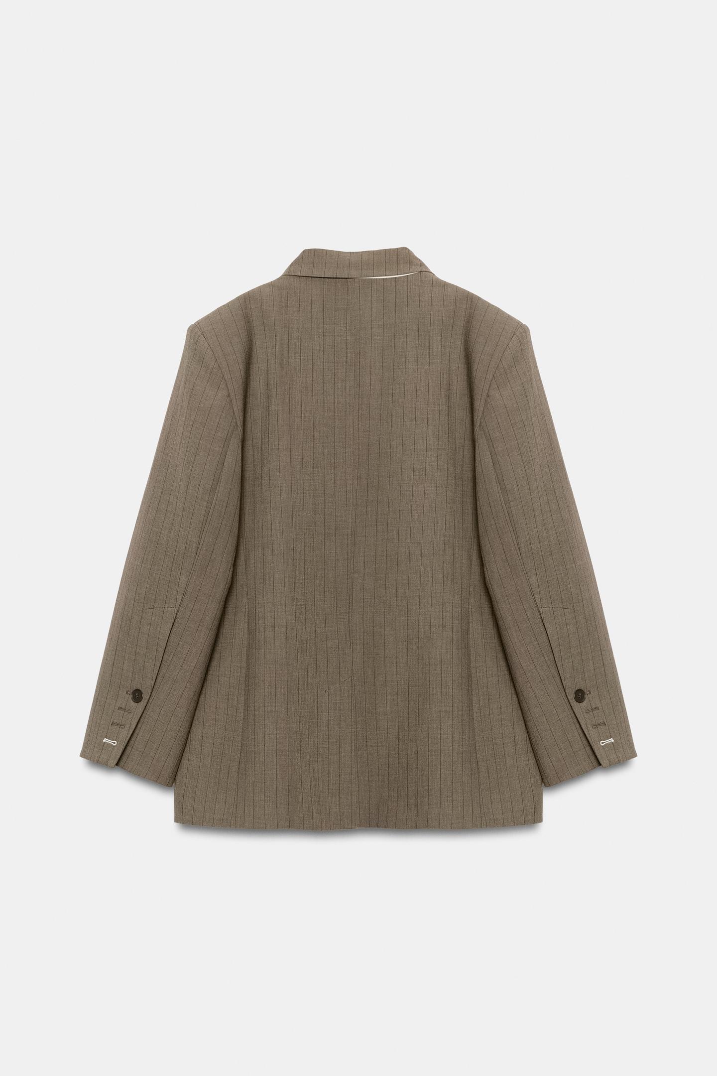 Женский пиджак Zara Oversized Pinstripe Blazer, цвет: Коричневый — фото 7