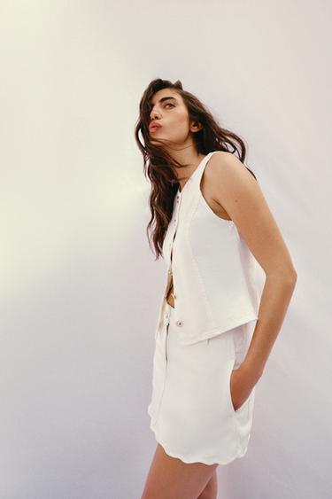 Z1975 DENIM SKORT WITH WAVY HEM - White by Zara - Image 3