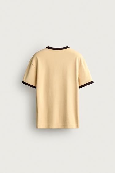 T-SHIRT BASIQUE CÔTELÉ EN CONTRASTE - Jaune de Zara - Image 8