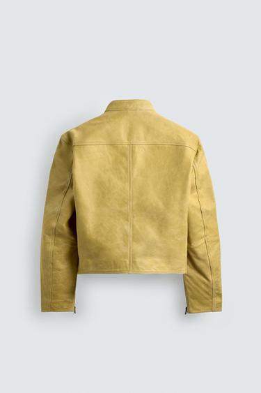 BLOUSON COURT EN CUIR LAVÉ - Jaune de Zara - Image 9