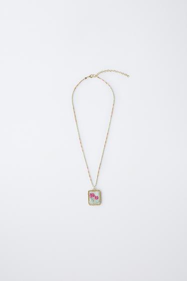 BEADED PENDANT NECKLACE - Sea green by Zara