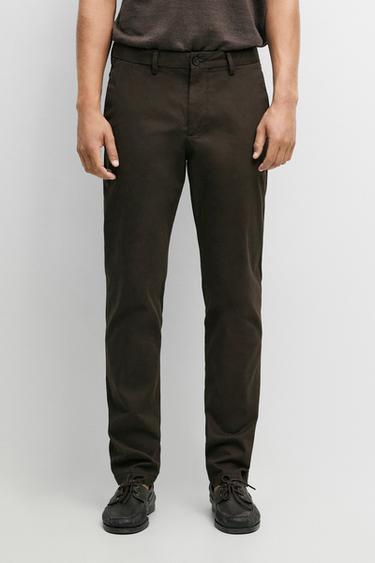 Zara Slim fit cotton trousers - Brown