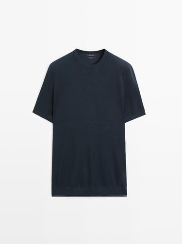 Zara Textured knit short sleeve T-shirt - Navy blue - Image 0