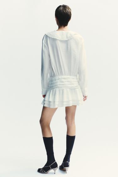 EMBROIDERED RUFFLE SHORT DRESS - White by Zara - Image 4