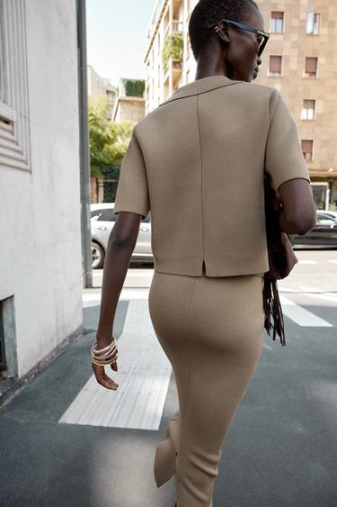 JUPE EN MAILLE CEINTURE - Kaki clair de Zara - Image 4