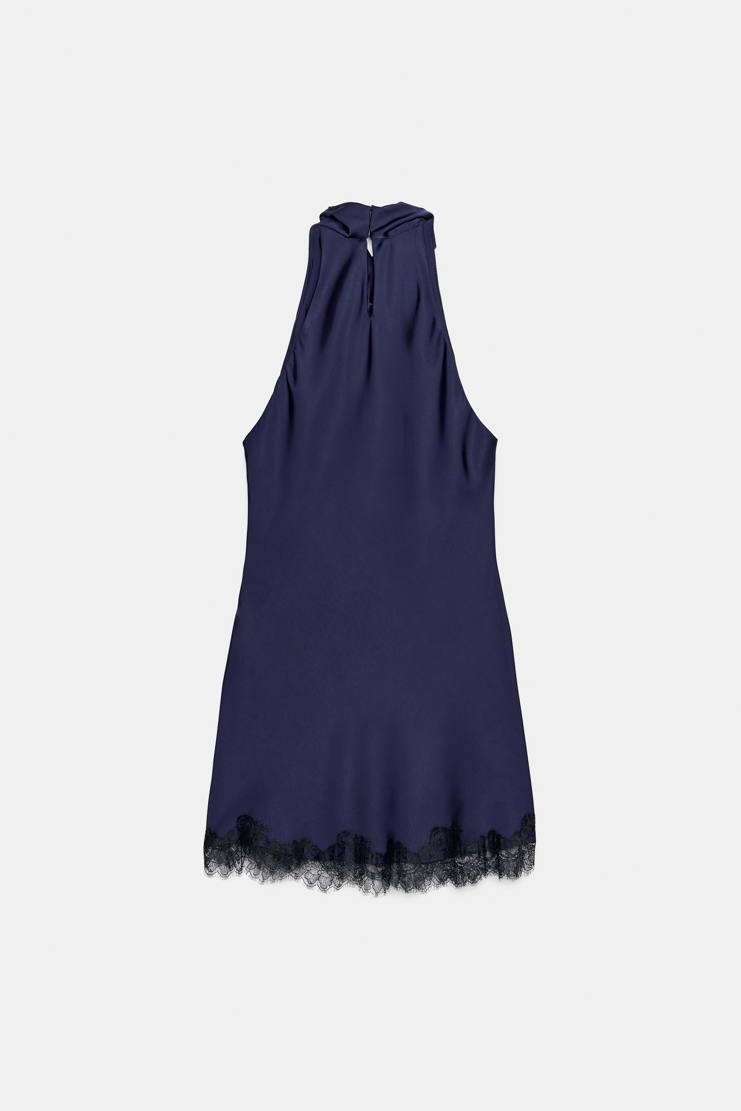 Женское платье Zara Satin Lace Mini, цвет: Синий — фото 7