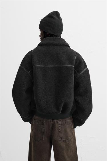 CONTRAST FAUX SHEARLING JACKET - Black by Zara