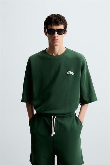 SWEATSHIRT WITH CONTRAST PATCH - Green by Zara - Image 1
