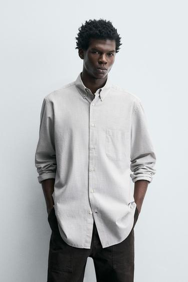 Zara REGULAR FIT PLAID SHIRT - White / Gray