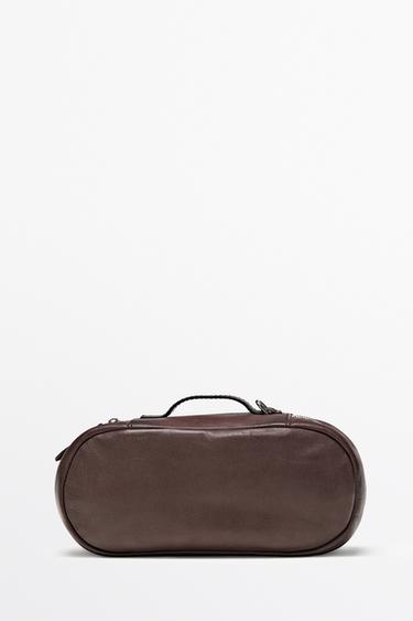 Zara Nappa leather oval toiletry bag - Brown - Image 0