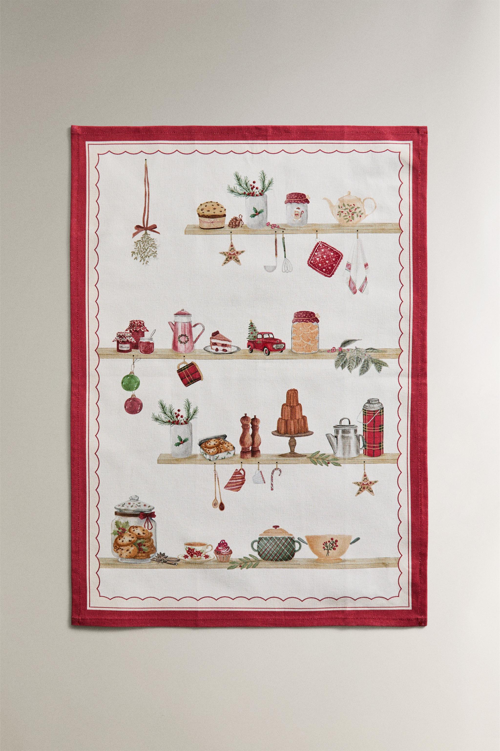 SET OF COTTON KITCHEN TOWELS WITH CHRISTMAS FOOD PRINT (SET OF 2)