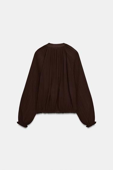 VESTE EN ORGANZA PLISSÉE - Marron de Zara - Image 5