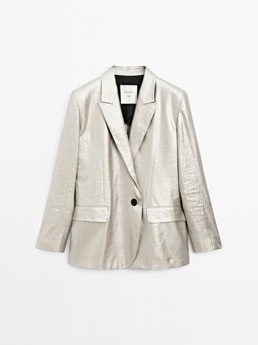Zara Metallic linen blend blazer - STUDIO - Silver