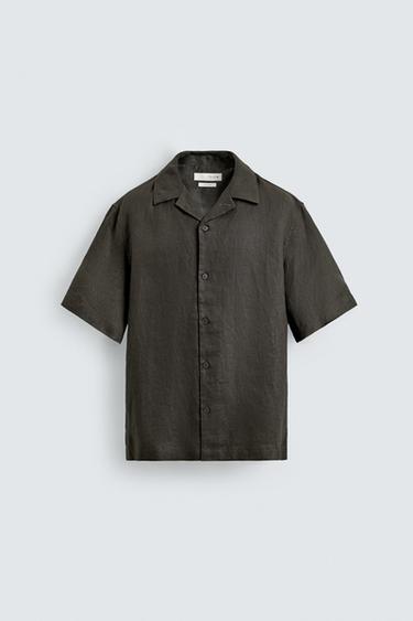 CAMISA RELAXED FIT LINO - Verde oscuro de Zara