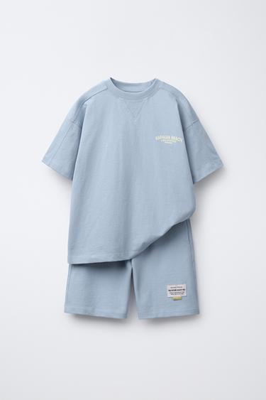T-SHIRT- UND BERMUDA-SET MIT SCHRIFTZUG - Hellblau von Zara