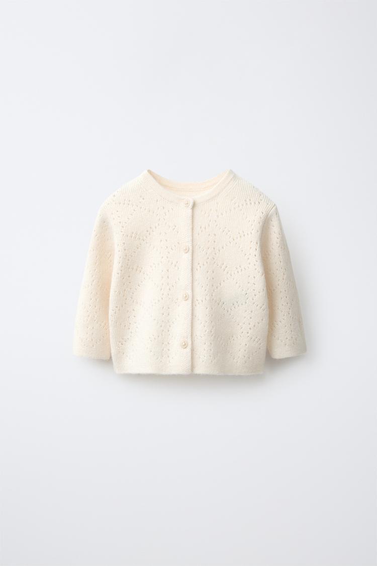 OPEN-KNIT WOOL CARDIGAN — Light beige