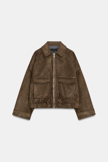 FAUX SUEDE JACKET - Dark khaki by Zara - Image 5