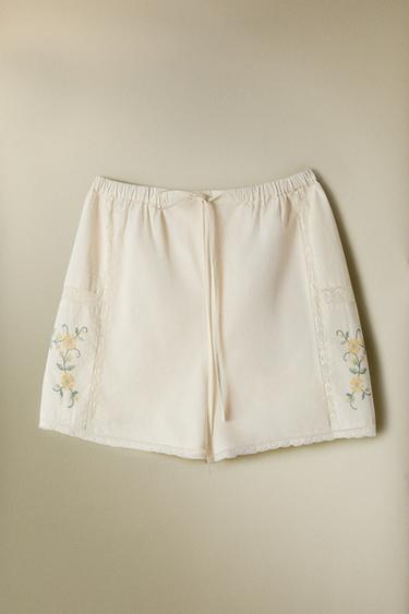 EMBROIDERED COTTON SHORTS - Ecru by Zara - Image 5