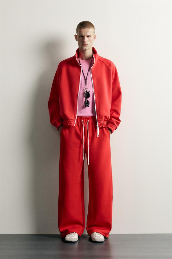 Zara CONTRAST ZIP TRACK JACKET - Red - Image 0
