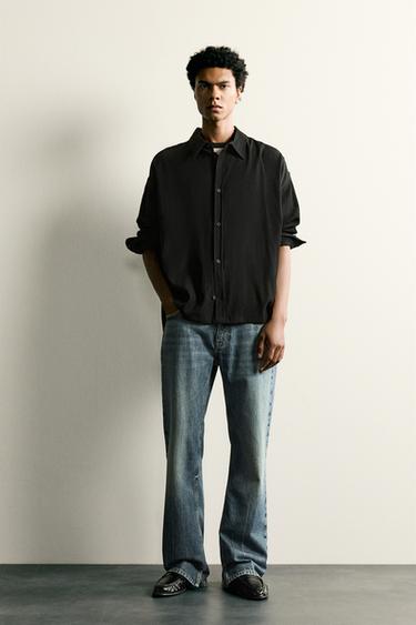 Zara RELAXED FIT TEXTURED OVERSHIRT - Black - Image 0