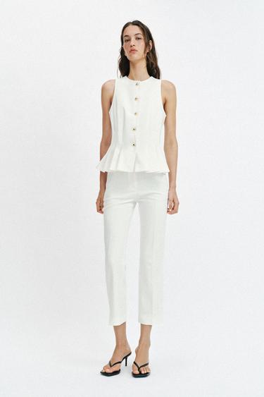 Zara PEPLUM DARTED VEST - White