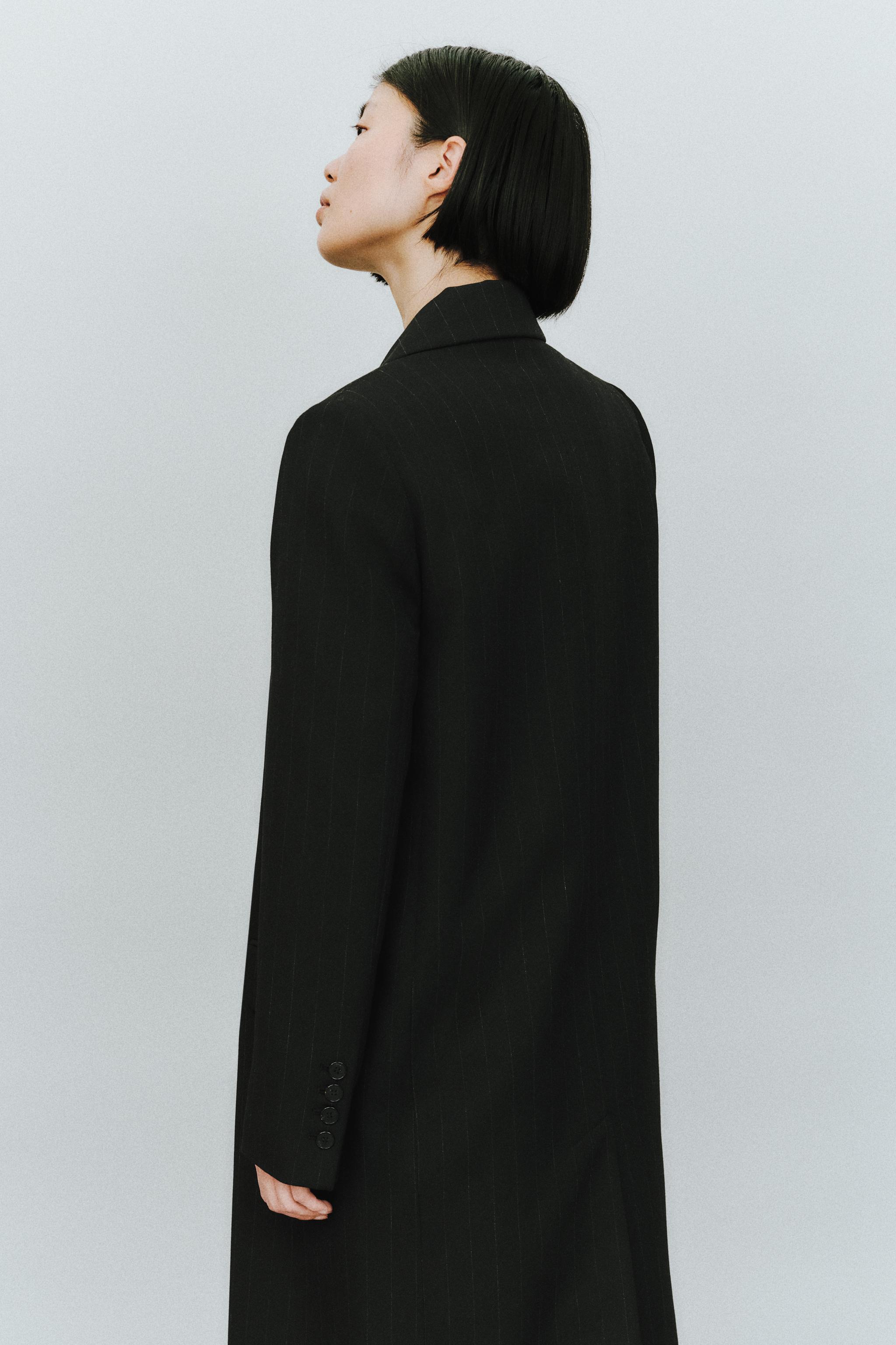ZW COLLECTION ピンストライプ柄レヴィタコート - ブラック