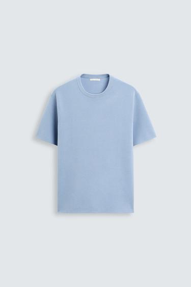 CAMISETA DE MALHA RELAXED FIT - Azul-celeste da Zara