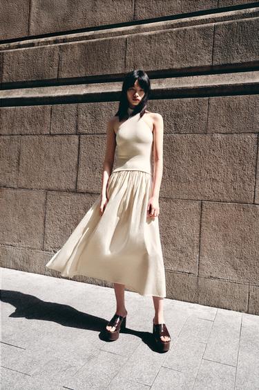 HALTERNECK DRESS WITH MATCHING DETAIL - Ecru by Zara