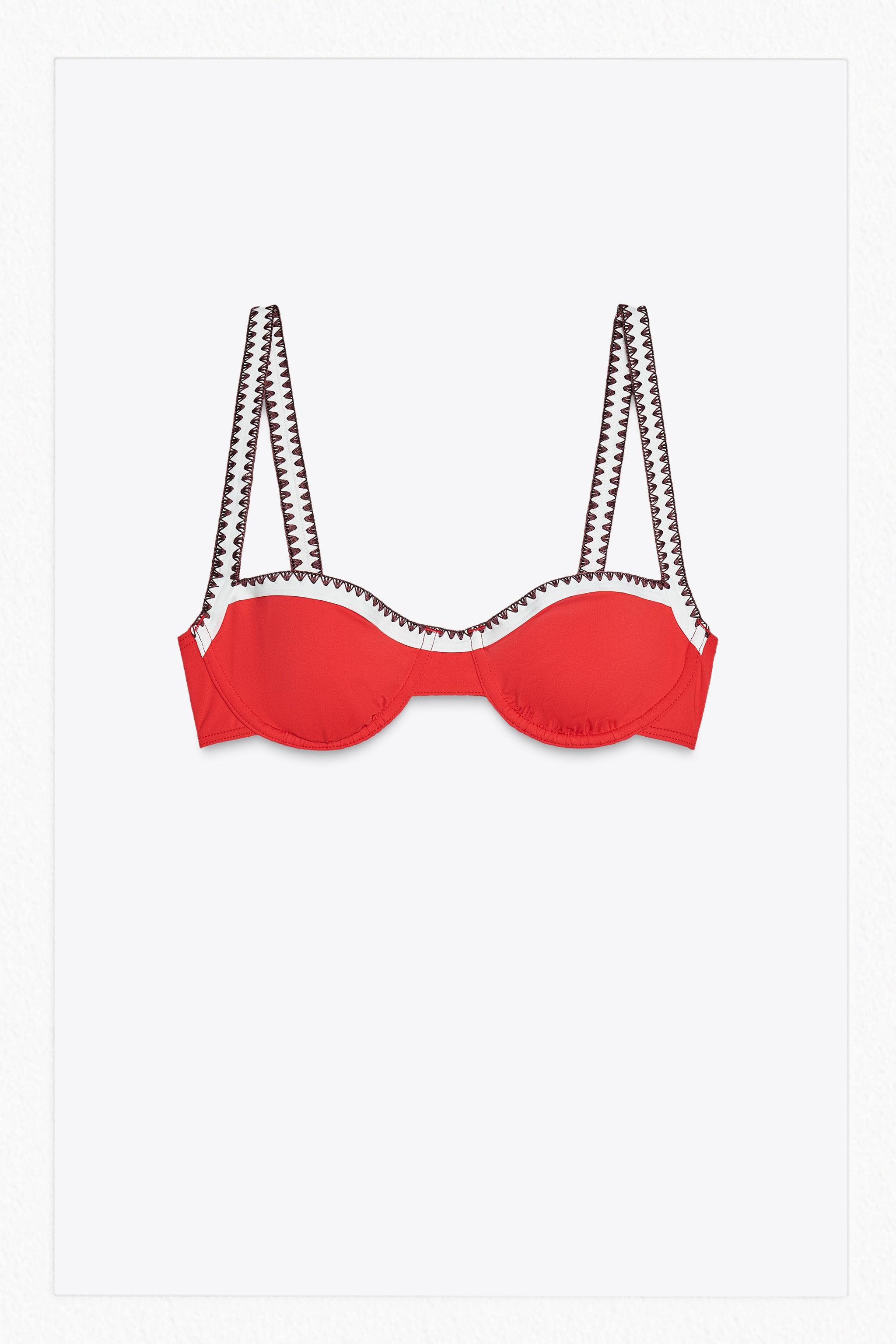 【ZARA】ヤシの木プリントビキニトップス 2856/004/070 PALM PRINT BIKINI TOP - Ecru / Black | ZARA United States