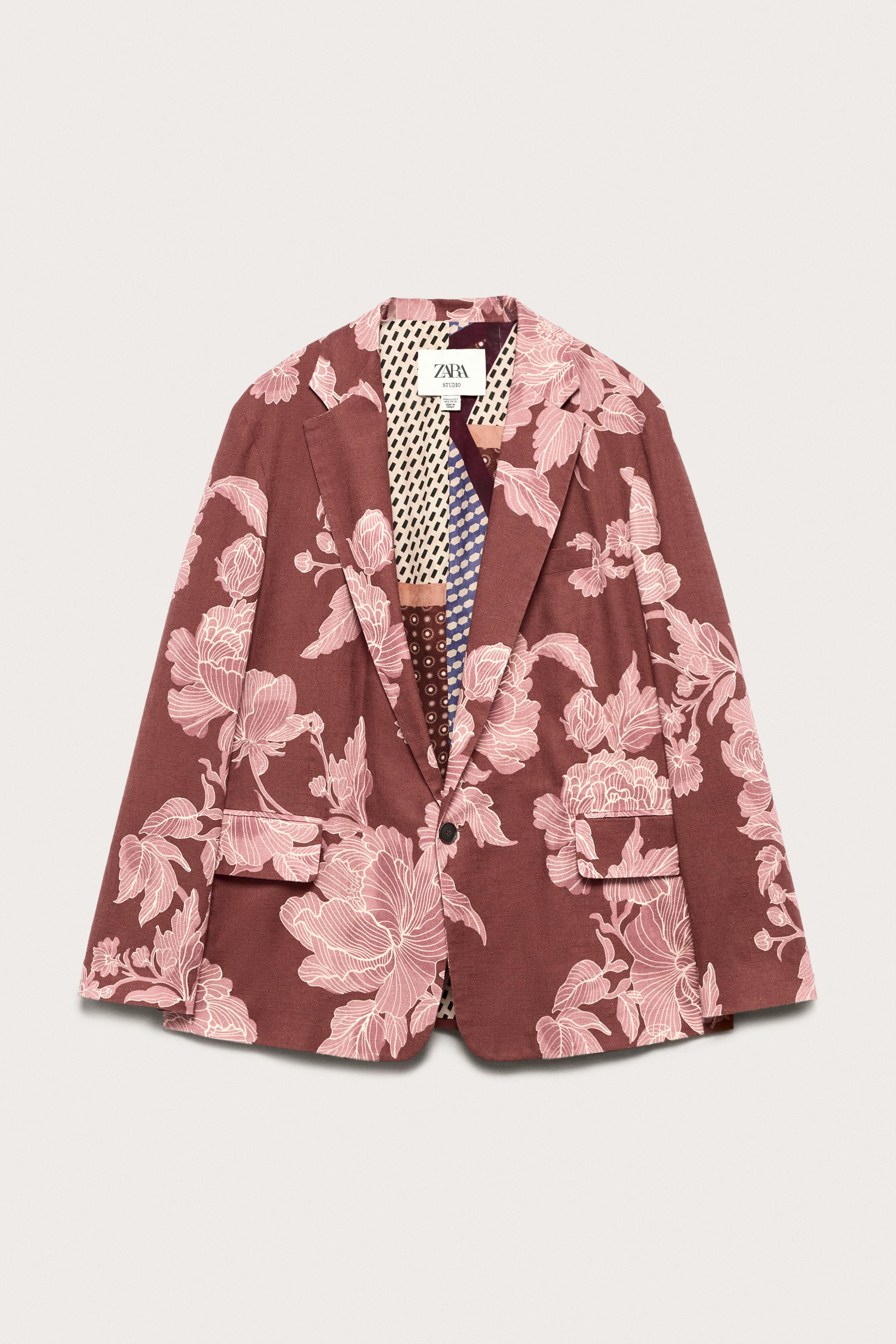 Мужские пиджаки Zara LIMITED EDITION PRINTED LINEN-COTTON RELAXED FIT BLAZER — фото 5