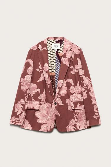 LIMITED EDITION PRINTED LINEN BLEND RELAXED FIT BLAZER - Printed by Zara