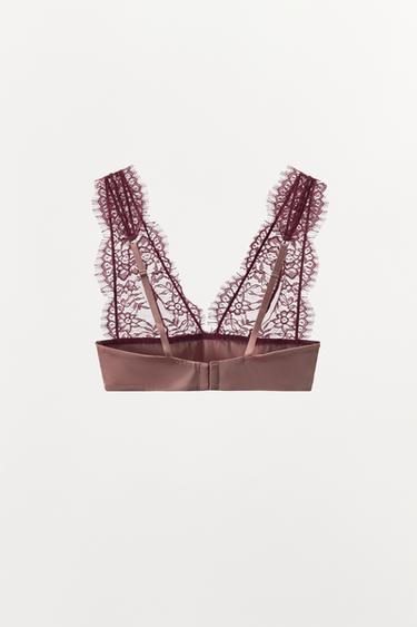 CONTRAST LACE TRIANGLE BRALETTE - Dusty pink by Zara - Image 4