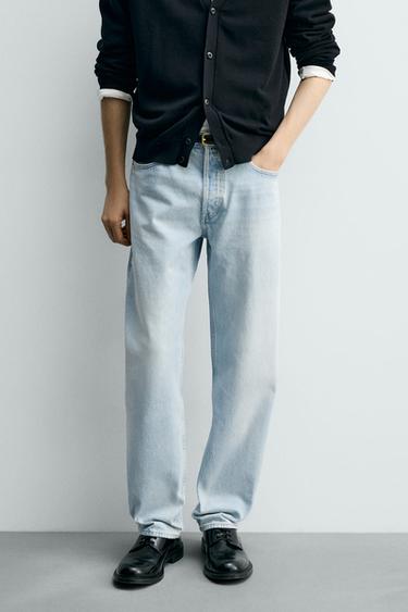 JEANS calça reta - Azul-claro da Zara