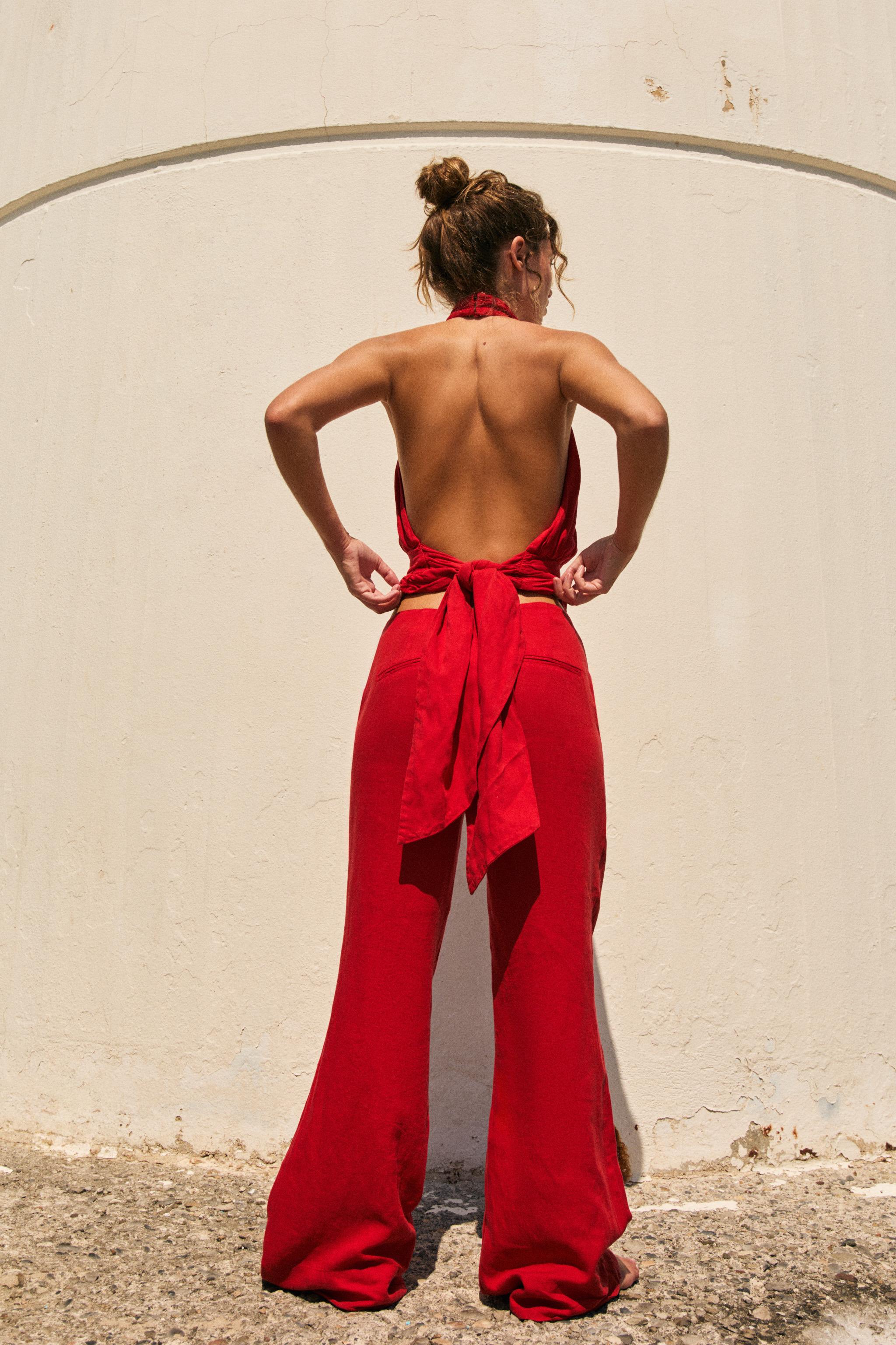 Zara Keten Kumaş Düz Paça Pantolon görsel 3