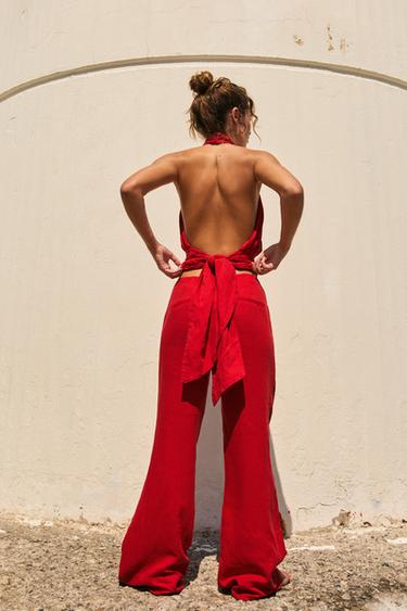 PANTALON DROIT AVEC LIN - Rouge de Zara - Image 2