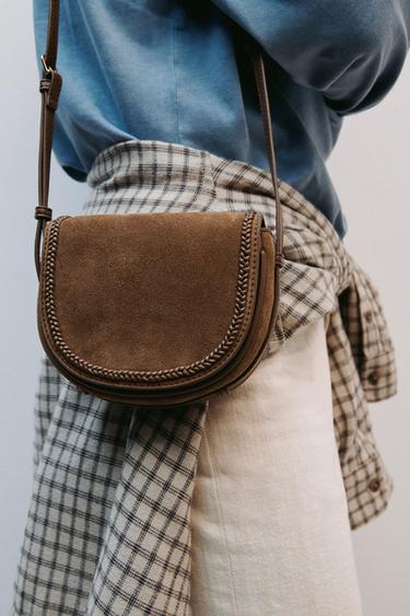 Zara LEATHER CROSSBODY BAG - Brown