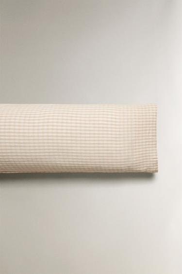 DYED THREAD CHECK PILLOWCASE - Light beige by Zara - Image 4