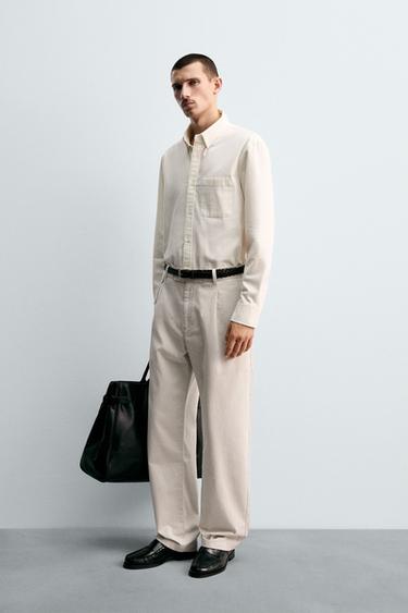 RELAXED FIT PLEATED TROUSERS - Stone by Zara