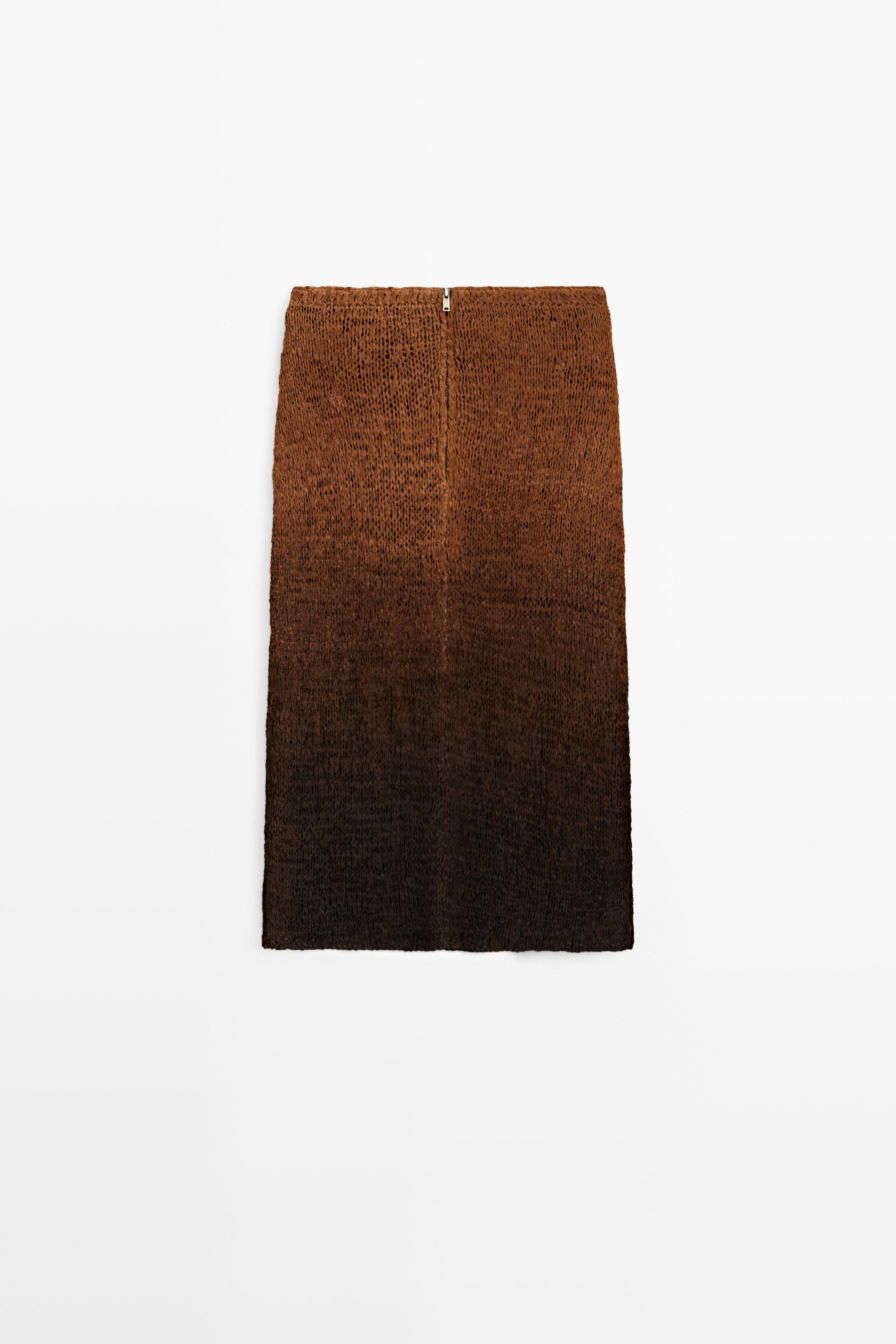 Suede leather knit midi skirt
